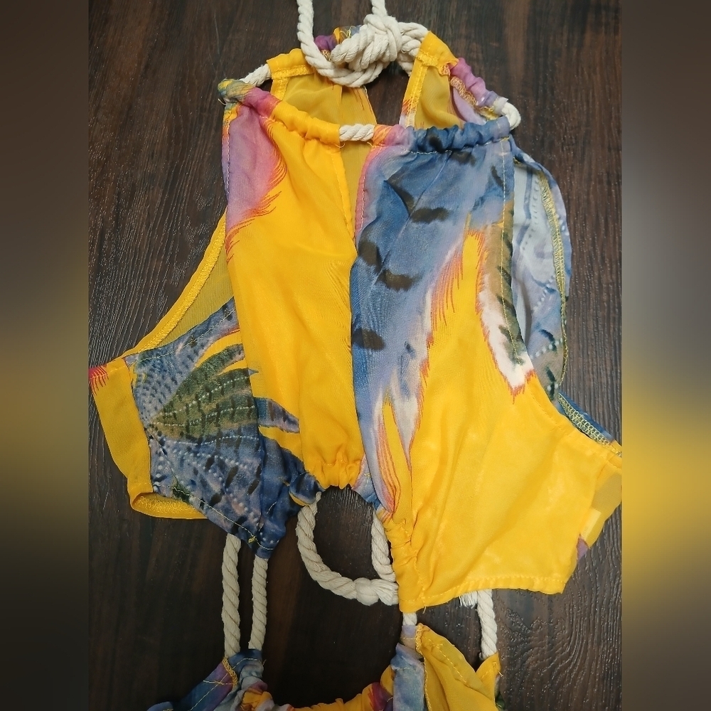 Vibrant Yellow and Blue Feather Print Swim Coverup - Picture 5 of 5